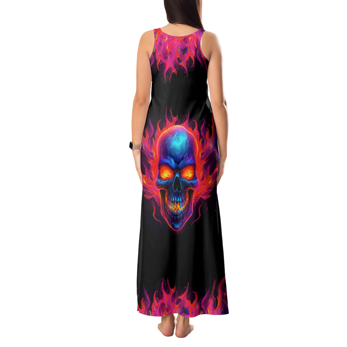 Skull Tank Maxi Dress Purple Skull Fire - Wonder Print Shop