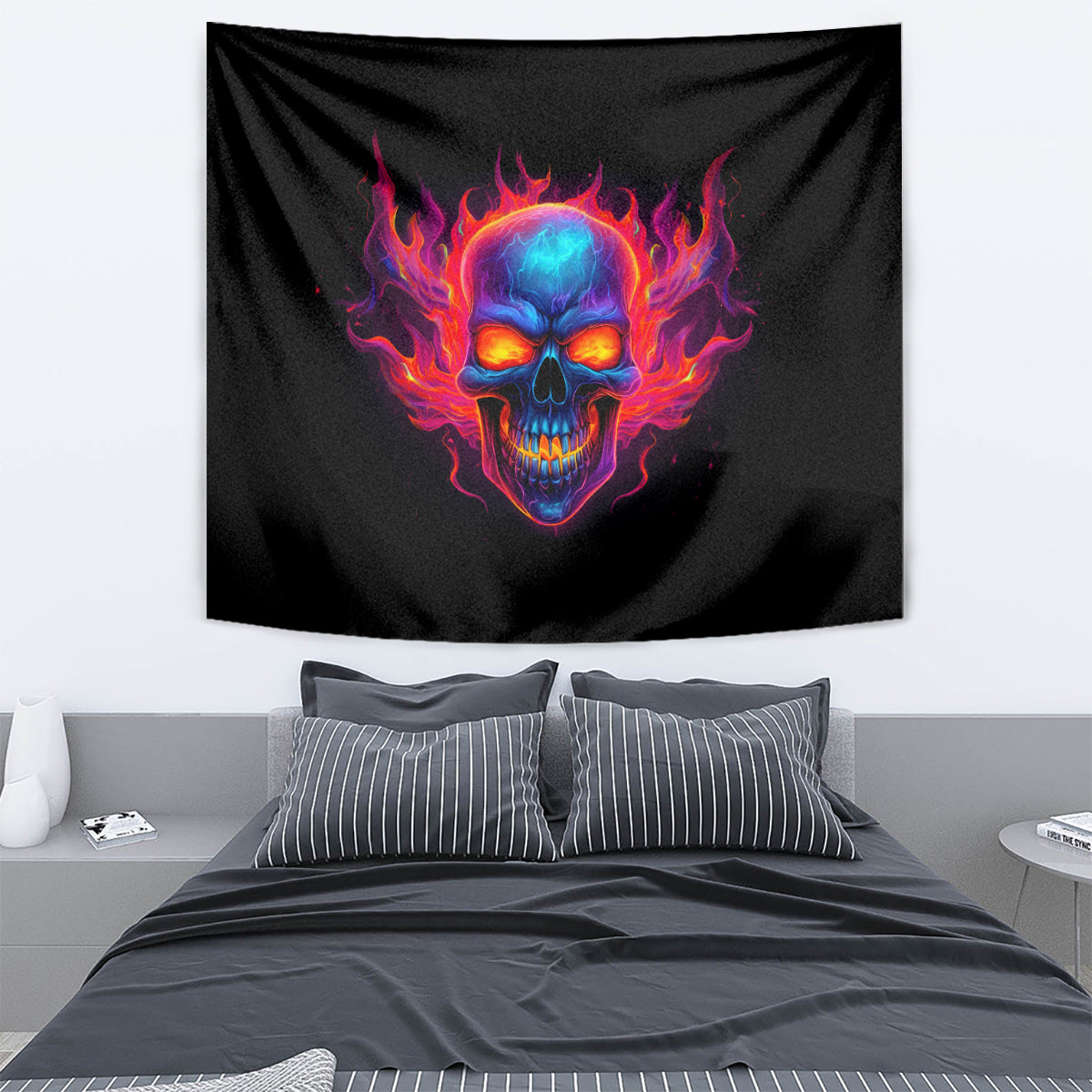 Skull Tapestry Purple Skull Fire - Wonder Print Shop