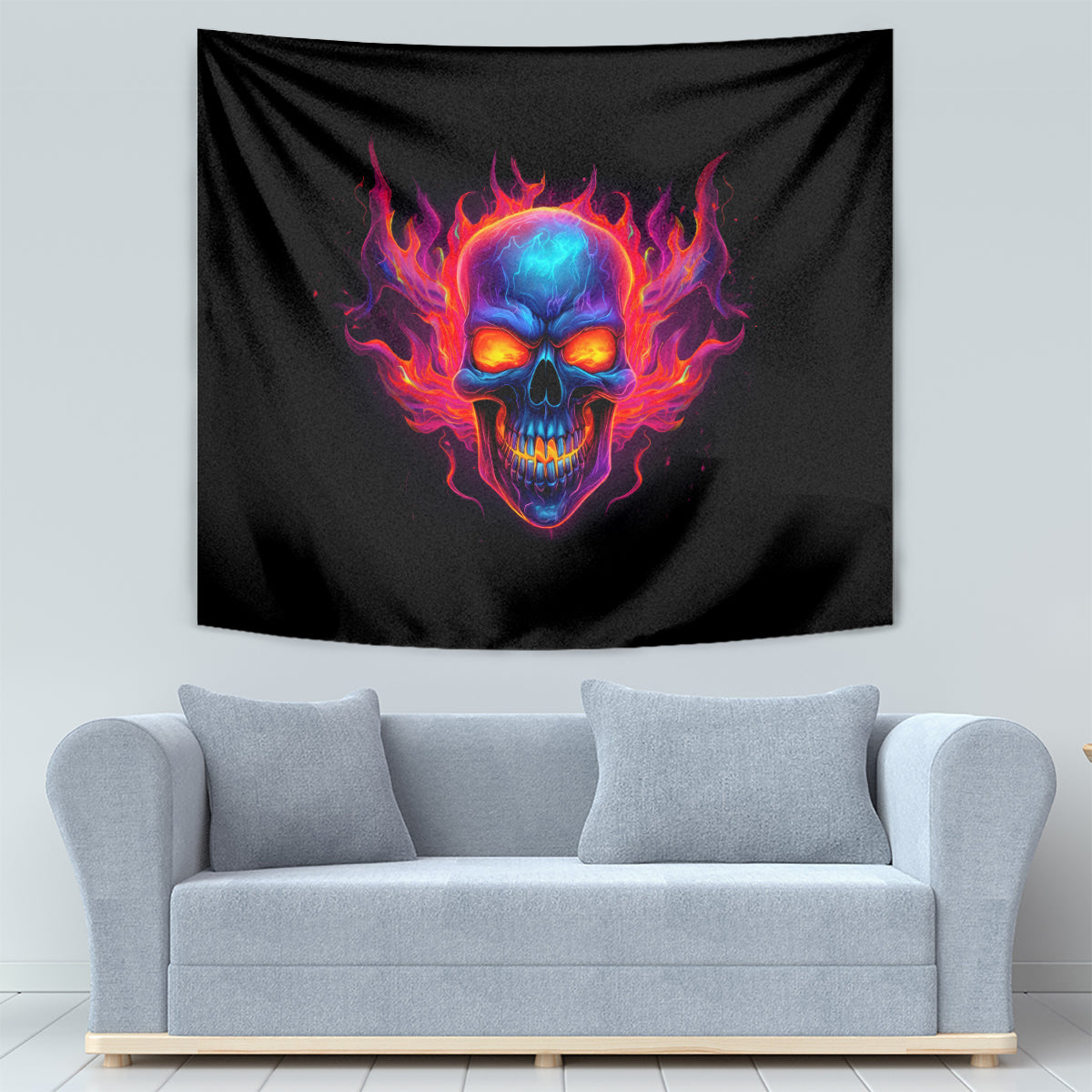 Skull Tapestry Purple Skull Fire - Wonder Print Shop