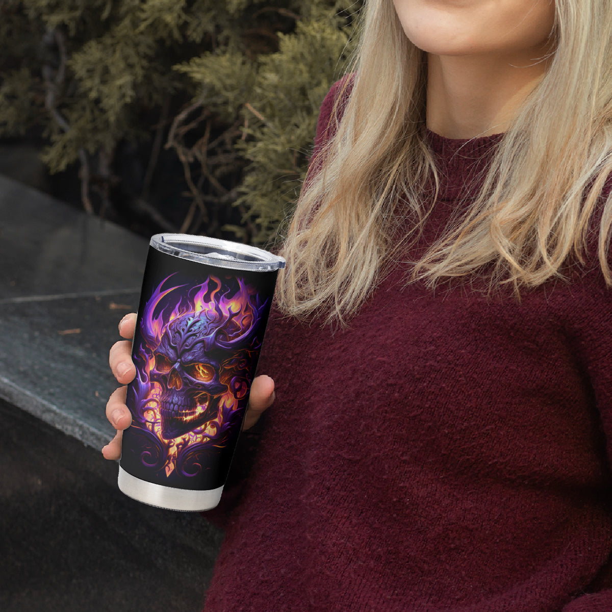 Skull Tumbler Cup Purple Skull Fire - Wonder Print Shop