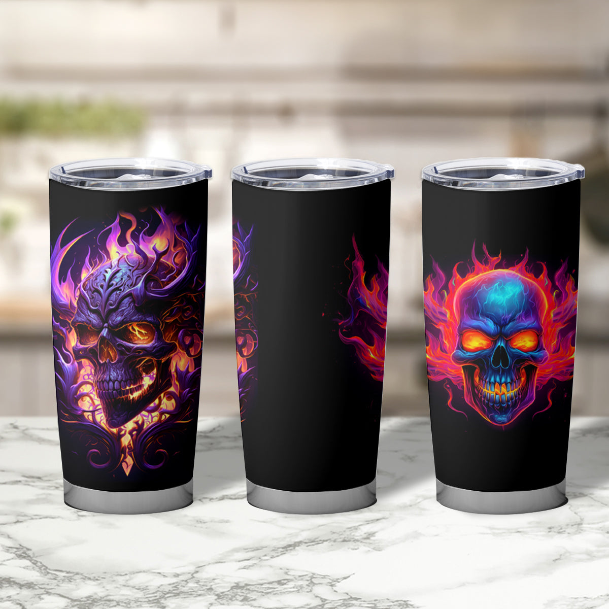 Skull Tumbler Cup Purple Skull Fire - Wonder Print Shop