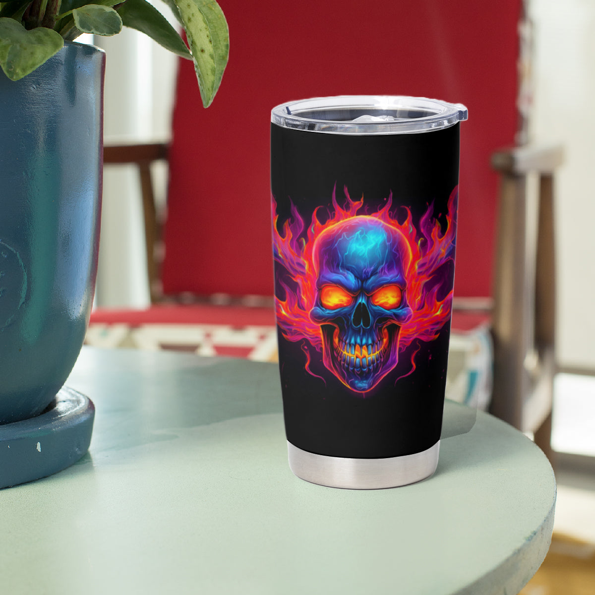 Skull Tumbler Cup Purple Skull Fire - Wonder Print Shop