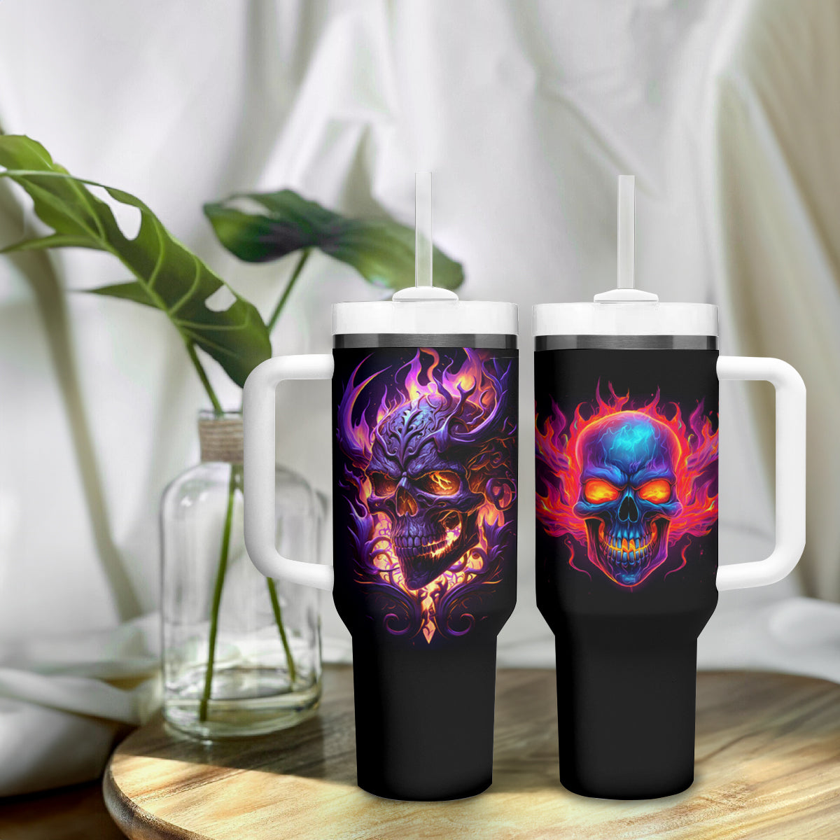 Skull Tumbler With Handle Purple Skull Fire - Wonder Print Shop