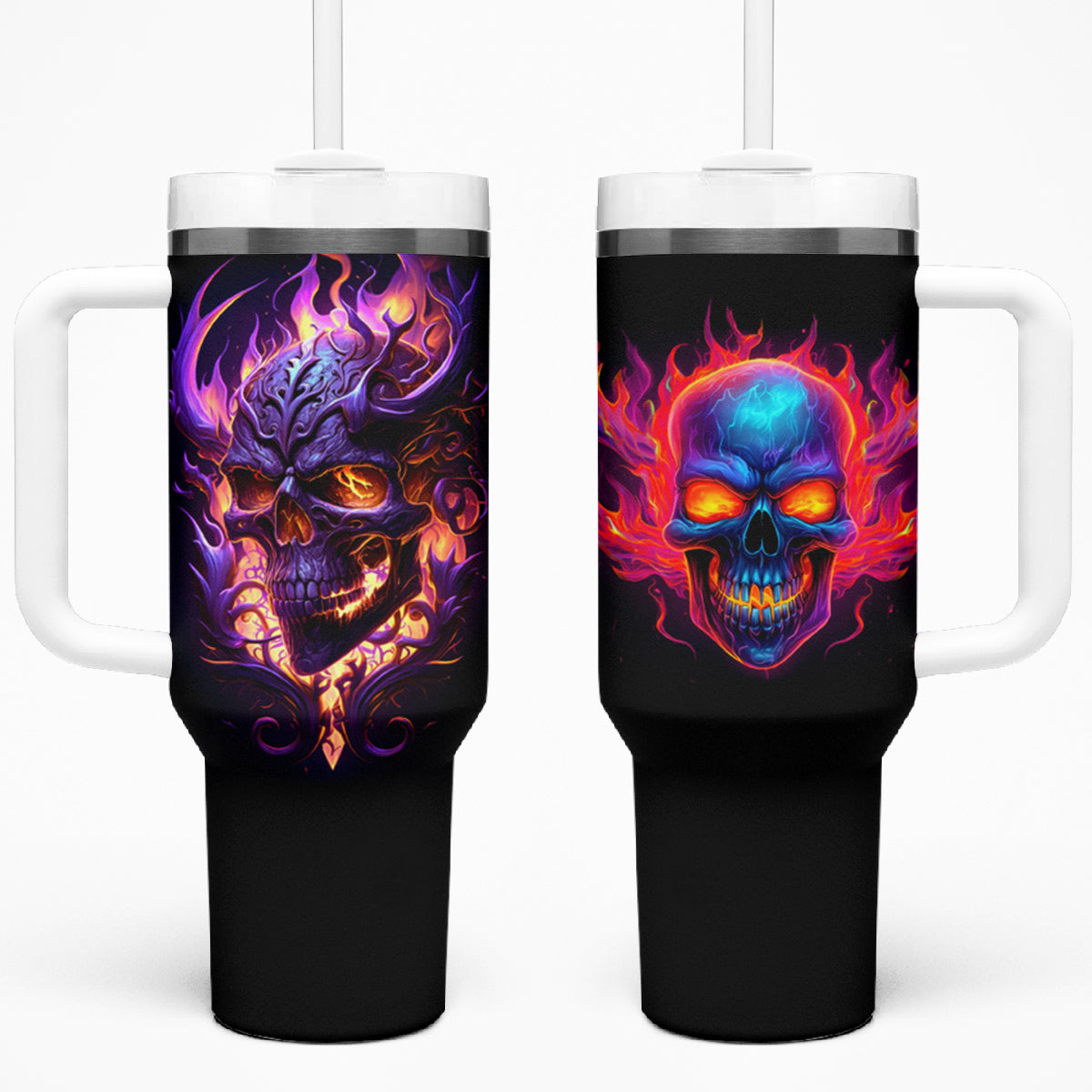 Skull Tumbler With Handle Purple Skull Fire - Wonder Print Shop