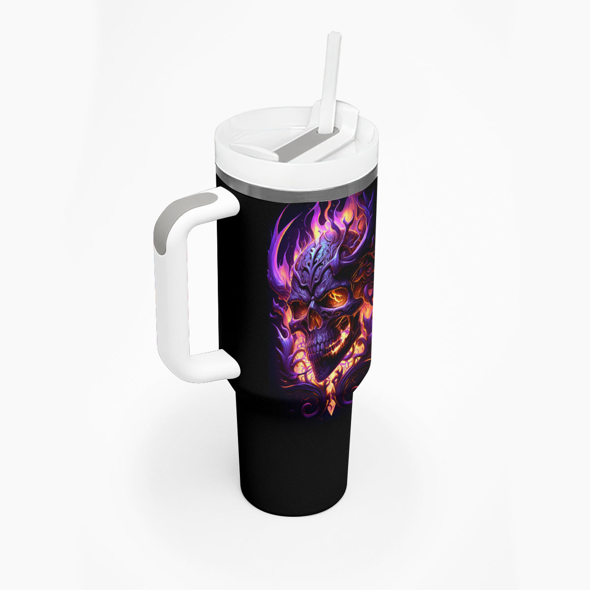 Skull Tumbler With Handle Purple Skull Fire - Wonder Print Shop
