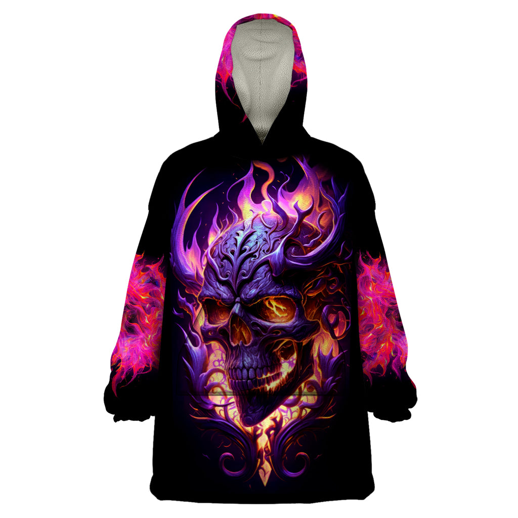 Skull Wearable Blanket Hoodie Purple Skull Fire - Wonder Print Shop