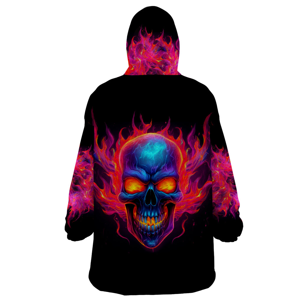 Skull Wearable Blanket Hoodie Purple Skull Fire - Wonder Print Shop