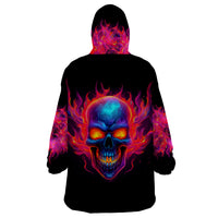 Skull Wearable Blanket Hoodie Purple Skull Fire - Wonder Print Shop