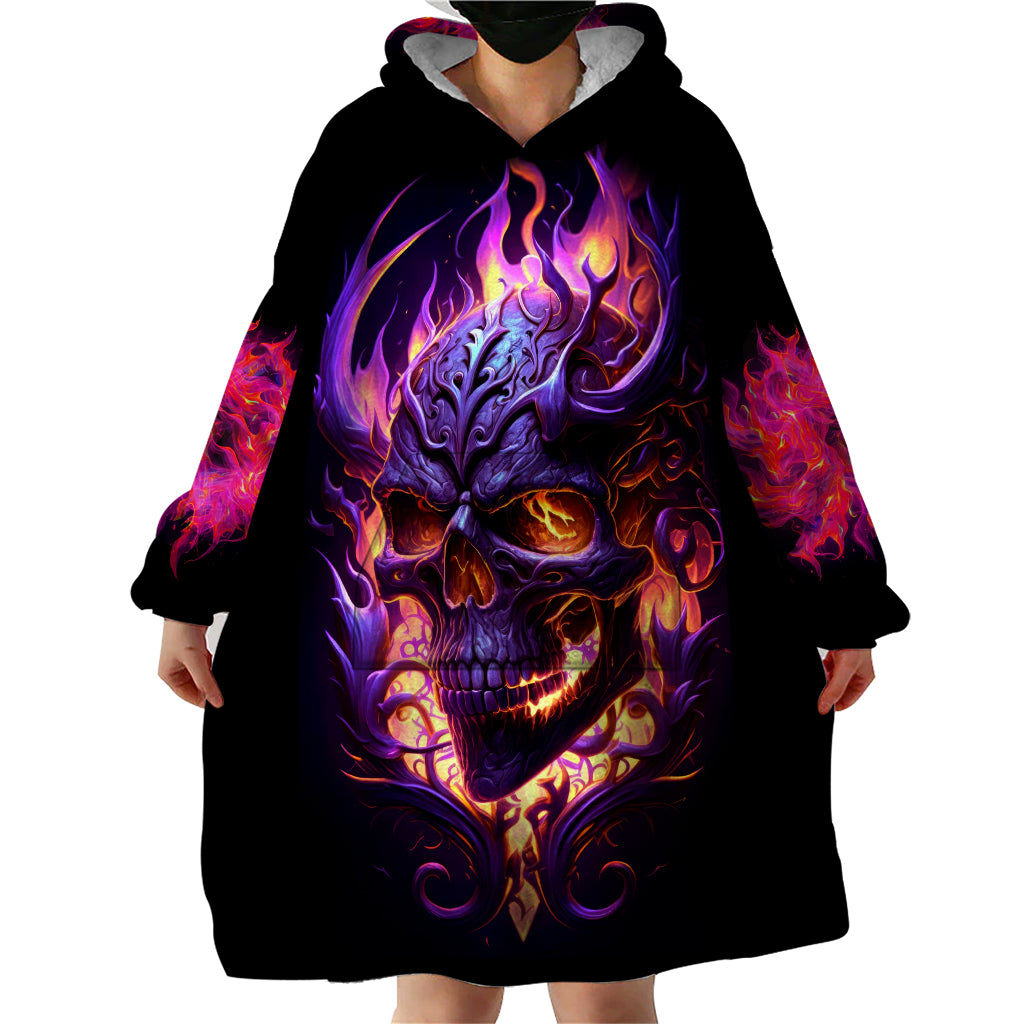 Skull Wearable Blanket Hoodie Purple Skull Fire - Wonder Print Shop