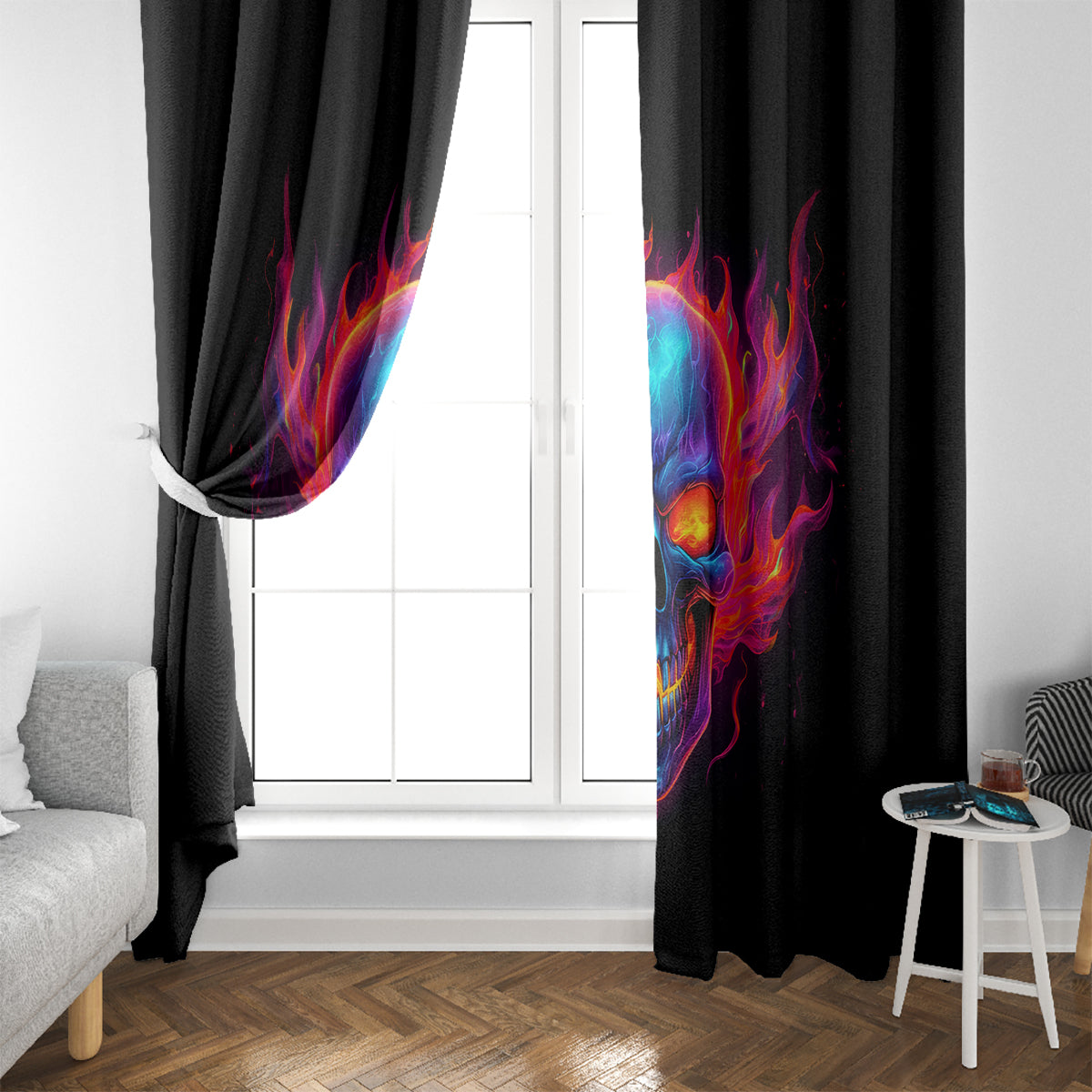 Skull Window Curtain Purple Skull Fire - Wonder Print Shop