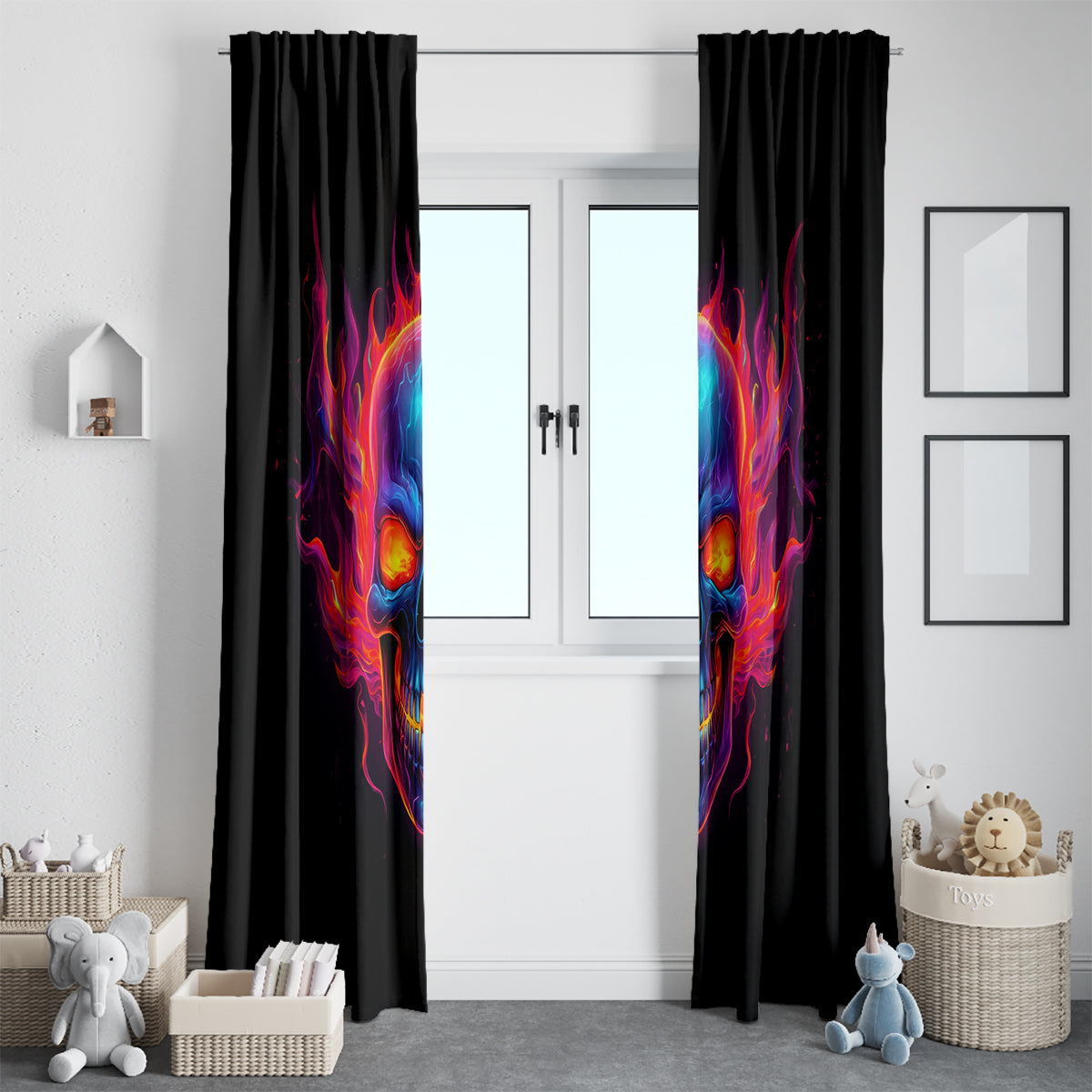 Skull Window Curtain Purple Skull Fire - Wonder Print Shop