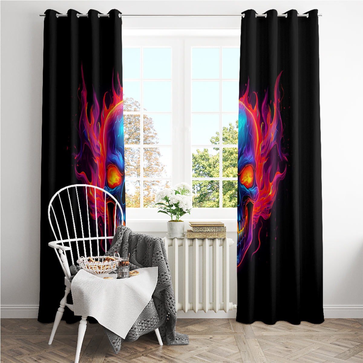 Skull Window Curtain Purple Skull Fire - Wonder Print Shop