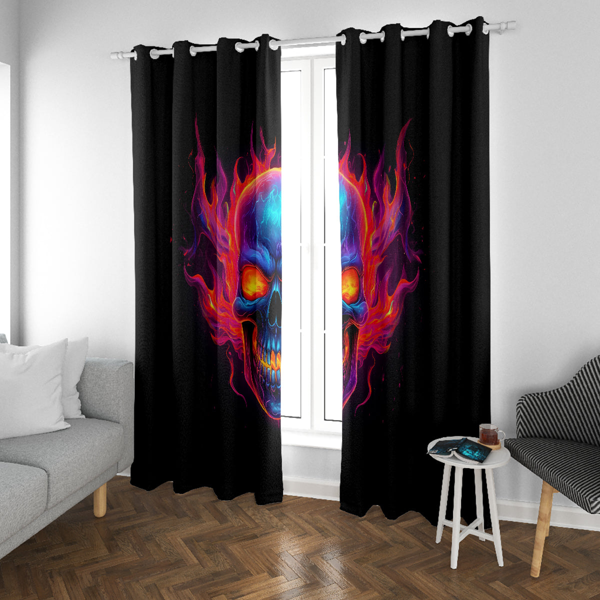 Skull Window Curtain Purple Skull Fire - Wonder Print Shop