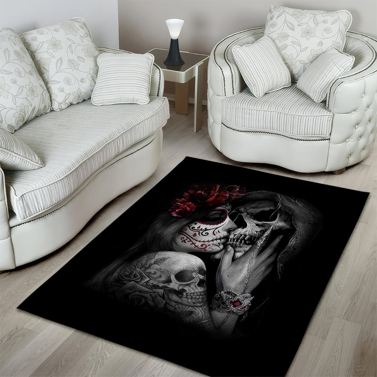 Skull Area Rug Death Angel And Da de Muertos Girl - Wonder Print Shop