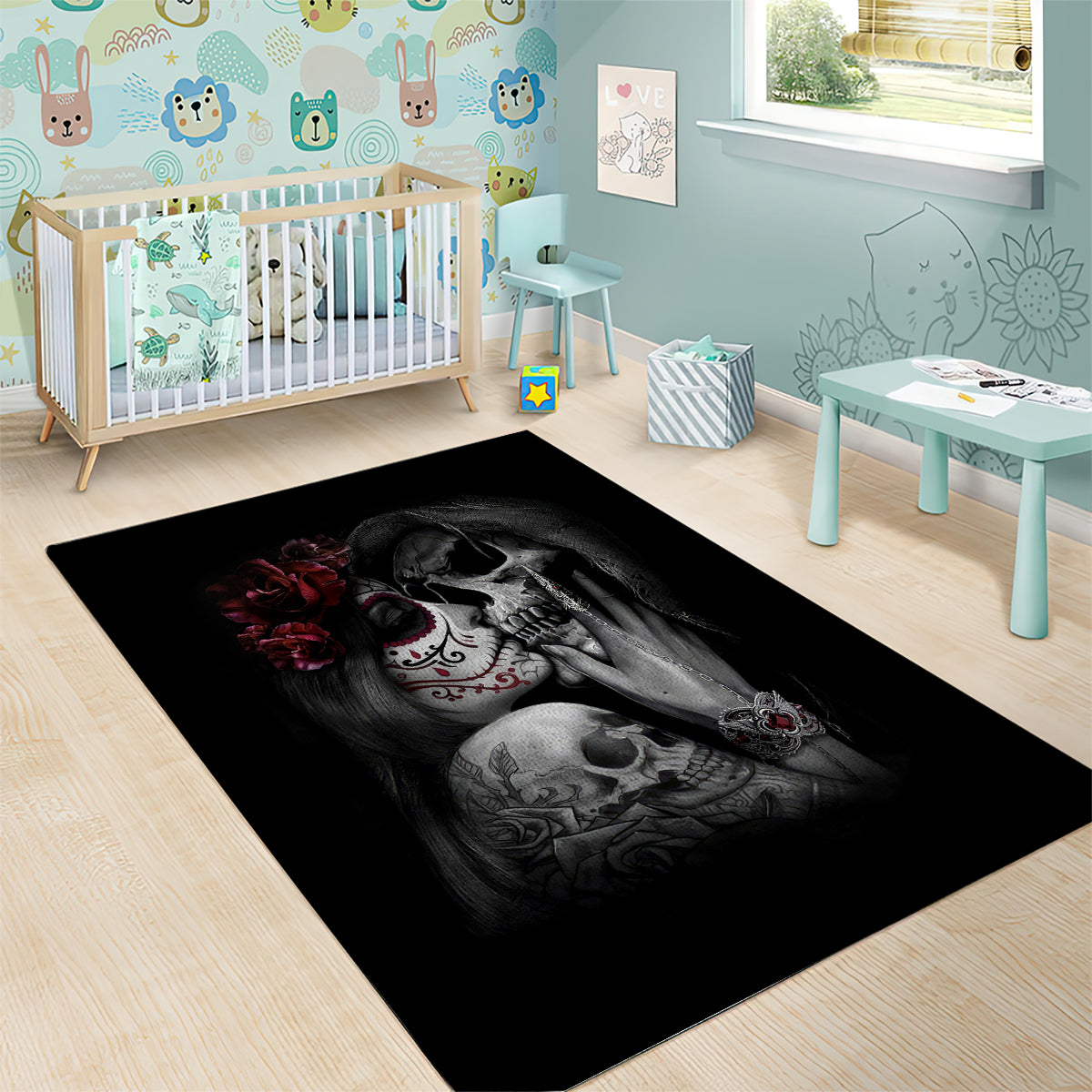 Skull Area Rug Death Angel And Da de Muertos Girl - Wonder Print Shop