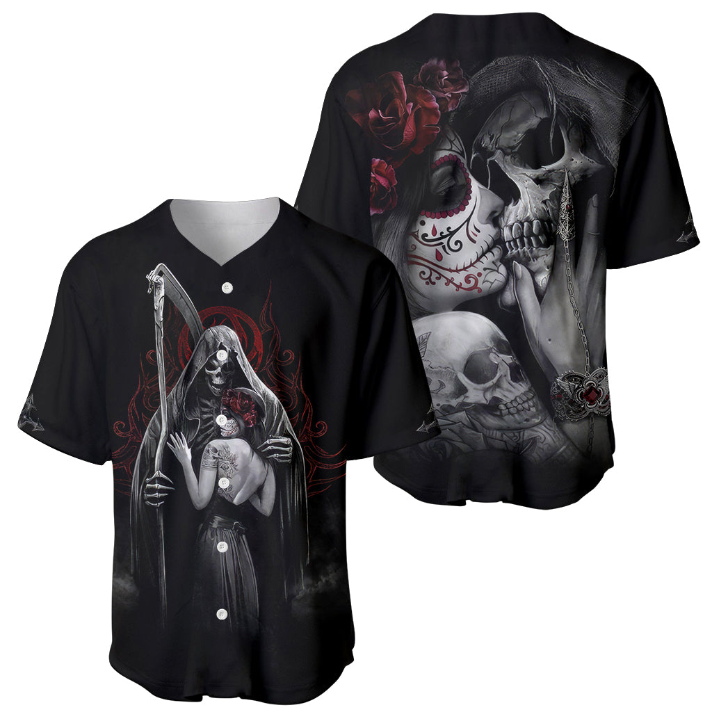 Skull Baseball Jersey Death Angel And Da de Muertos Girl - Wonder Print Shop