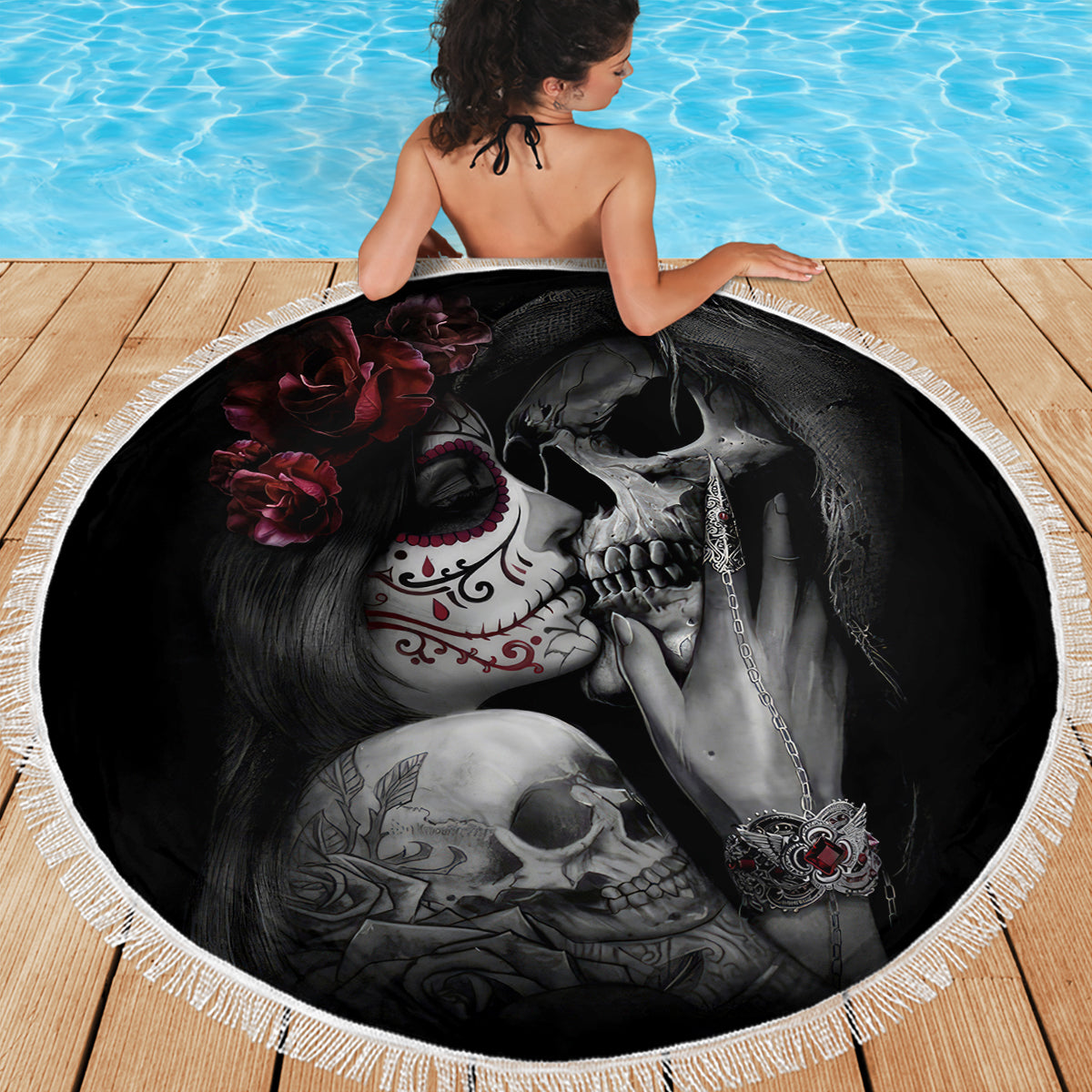 Skull Beach Blanket Death Angel And Da de Muertos Girl - Wonder Print Shop
