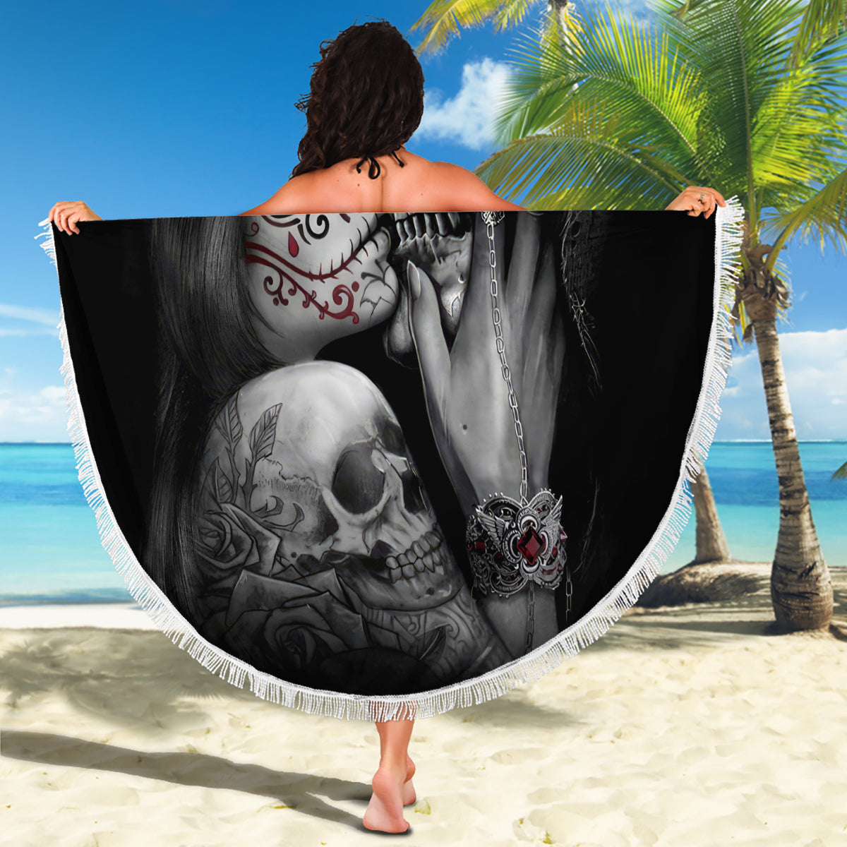 Skull Beach Blanket Death Angel And Da de Muertos Girl - Wonder Print Shop
