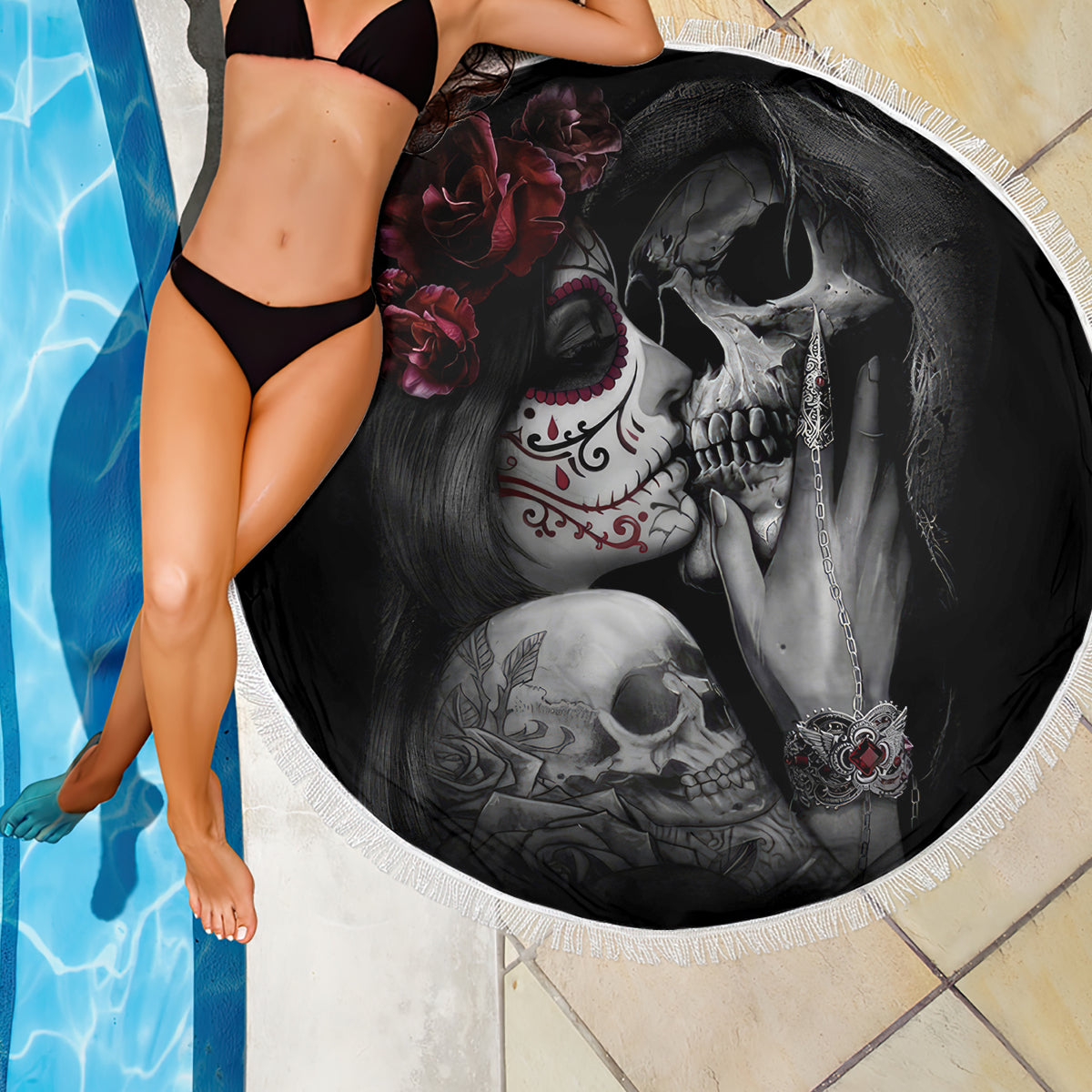 Skull Beach Blanket Death Angel And Da de Muertos Girl - Wonder Print Shop