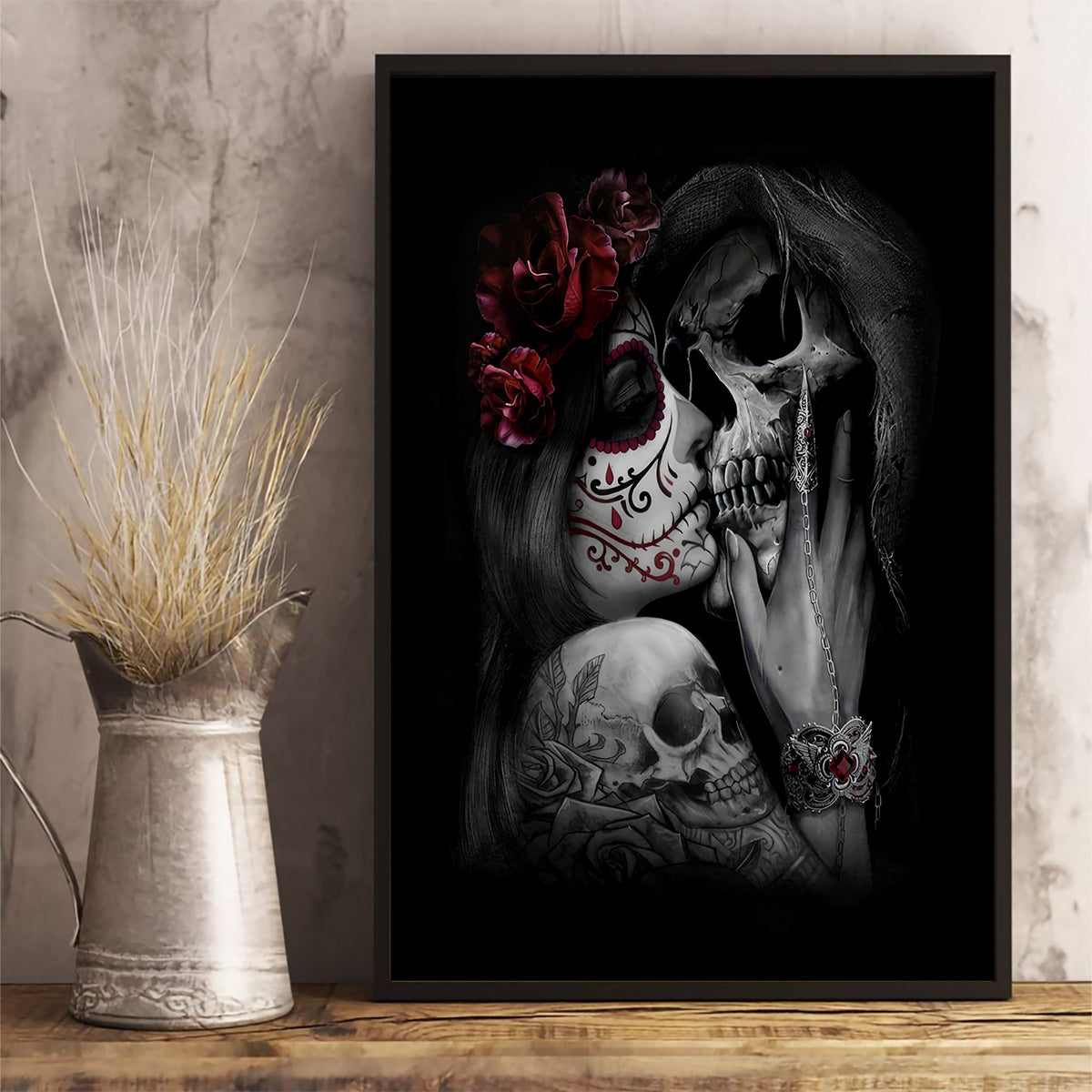 Skull Canvas Wall Art Death Angel And Da de Muertos Girl - Wonder Print Shop