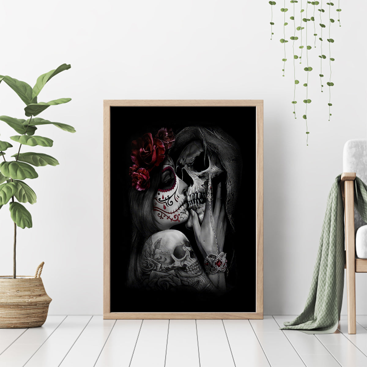 Skull Canvas Wall Art Death Angel And Da de Muertos Girl - Wonder Print Shop