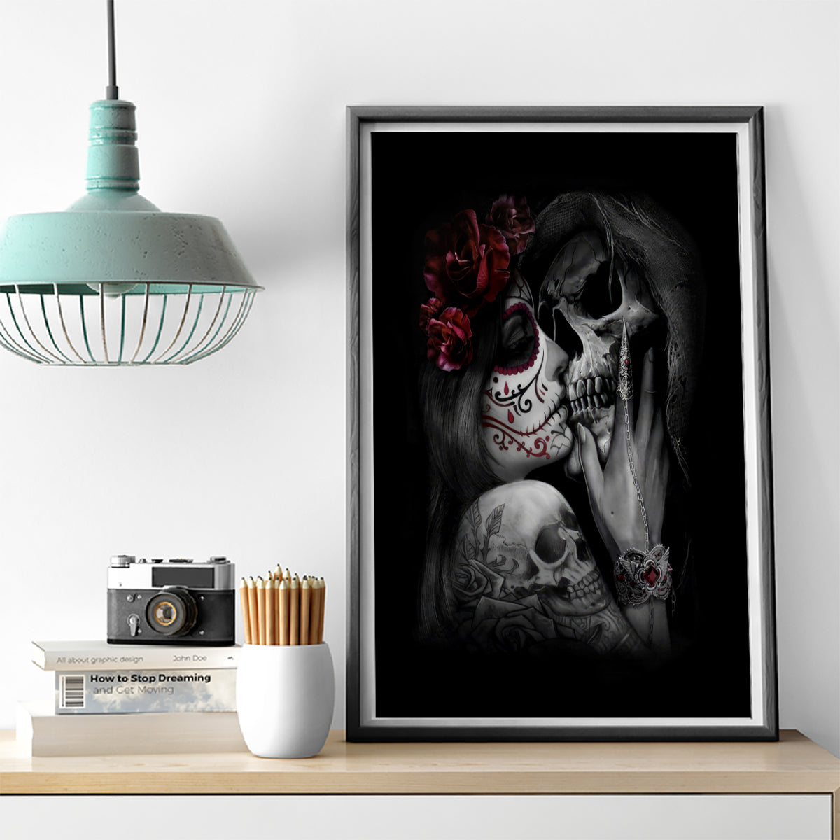 Skull Canvas Wall Art Death Angel And Da de Muertos Girl - Wonder Print Shop