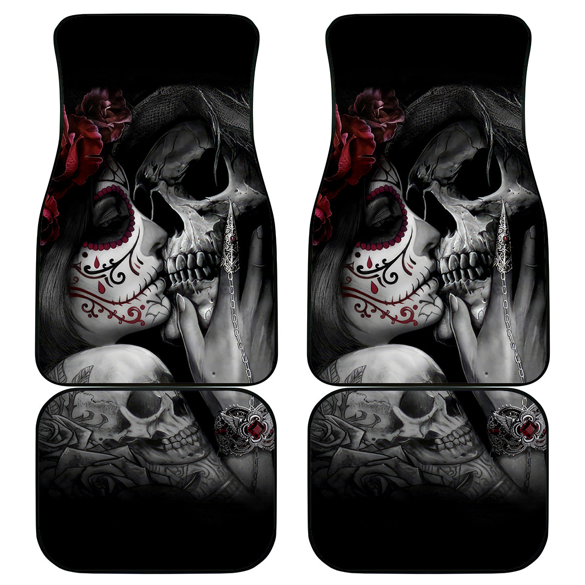 Skull Car Mats Death Angel And Da de Muertos Girl - Wonder Print Shop
