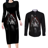Skull Couples Matching Long Sleeve Bodycon Dress and Long Sleeve Button Shirts Death Angel And Da de Muertos Girl - Wonder Print Shop
