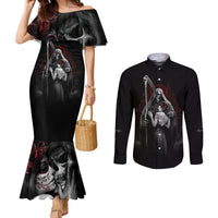 Skull Couples Matching Mermaid Dress and Long Sleeve Button Shirts Death Angel And Da de Muertos Girl DT01