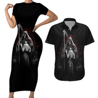 Skull Couples Matching Short Sleeve Bodycon Dress and Hawaiian Shirt Death Angel And Da de Muertos Girl - Wonder Print Shop