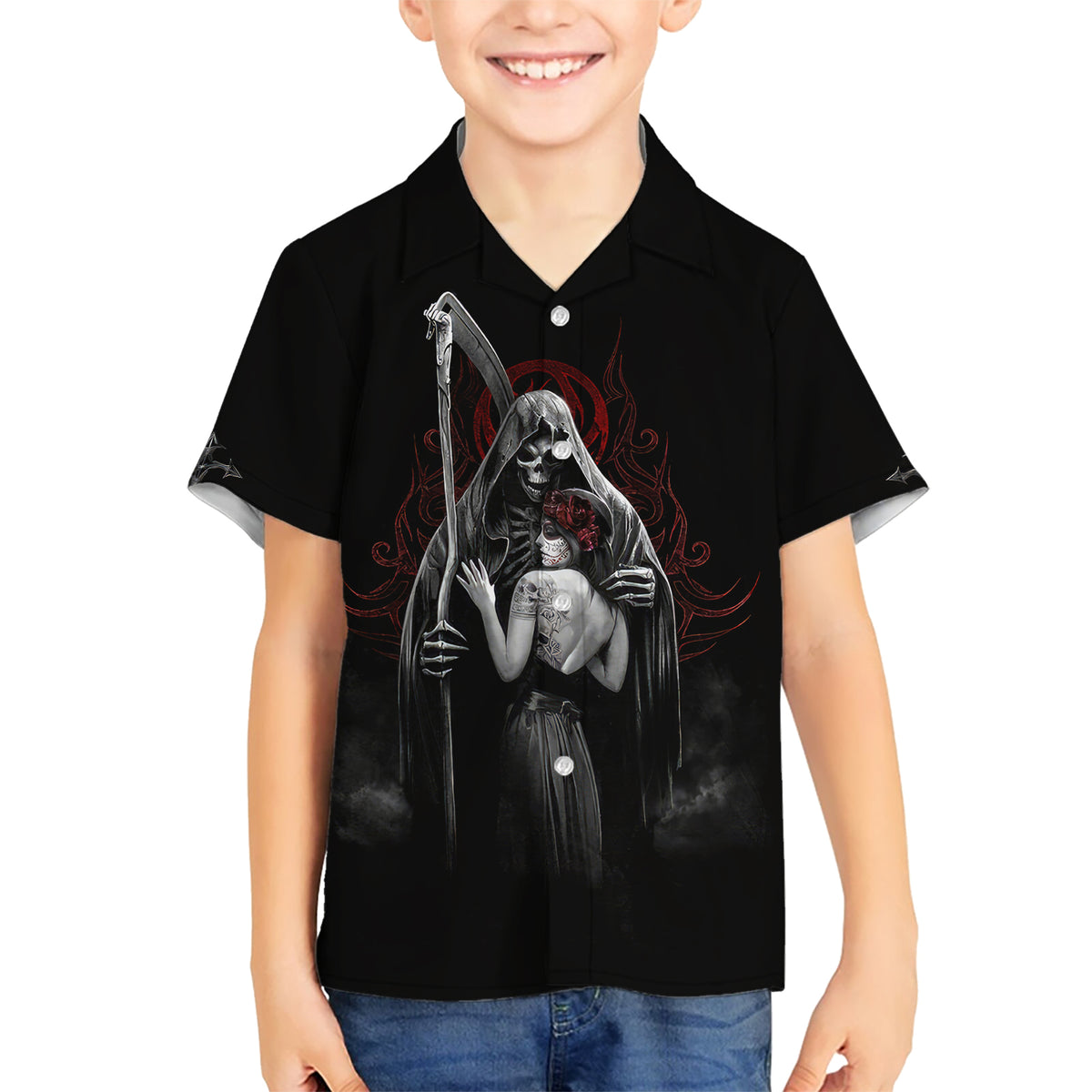 Skull Hawaiian Shirt Death Angel And Da de Muertos Girl - Wonder Print Shop