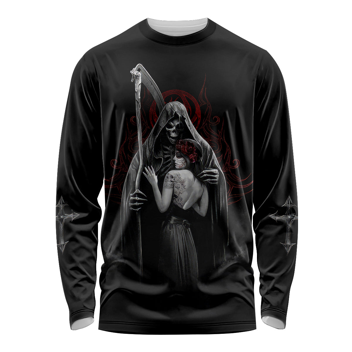 Skull Long Sleeve Shirt Death Angel And Da de Muertos Girl - Wonder Print Shop