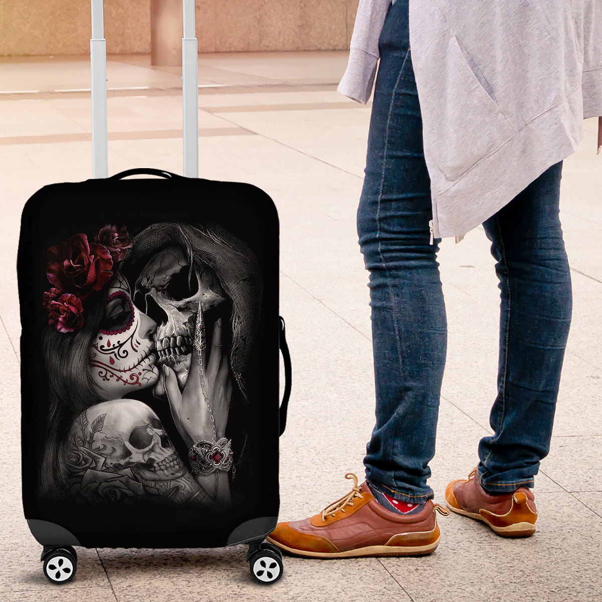 Skull Luggage Cover Death Angel And Da de Muertos Girl - Wonder Print Shop