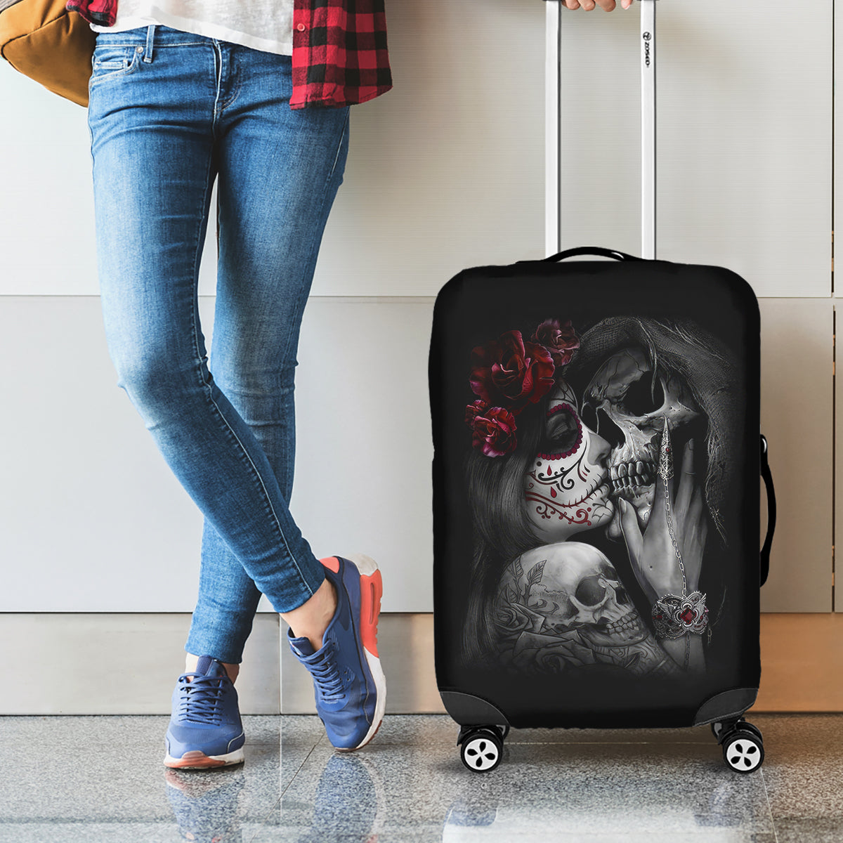 Skull Luggage Cover Death Angel And Da de Muertos Girl - Wonder Print Shop