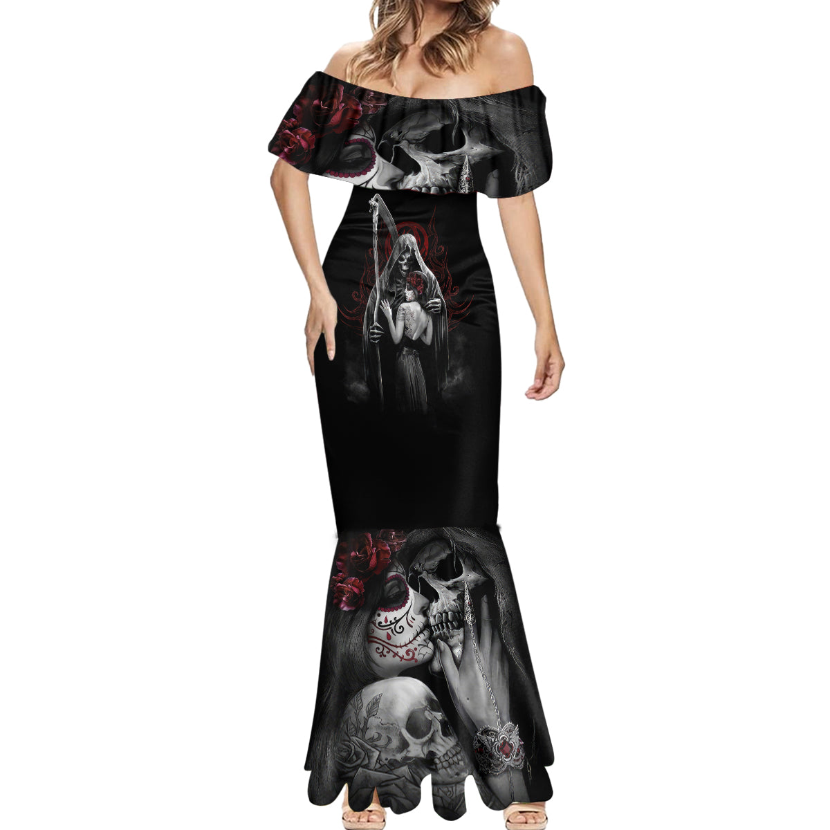 Skull Mermaid Dress Death Angel And Da de Muertos Girl - Wonder Print Shop