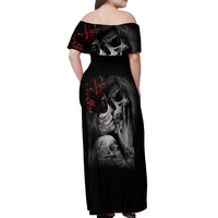Skull Off Shoulder Maxi Dress Death Angel And Da de Muertos Girl - Wonder Print Shop