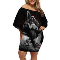 Skull Off Shoulder Short Dress Death Angel And Da de Muertos Girl - Wonder Print Shop
