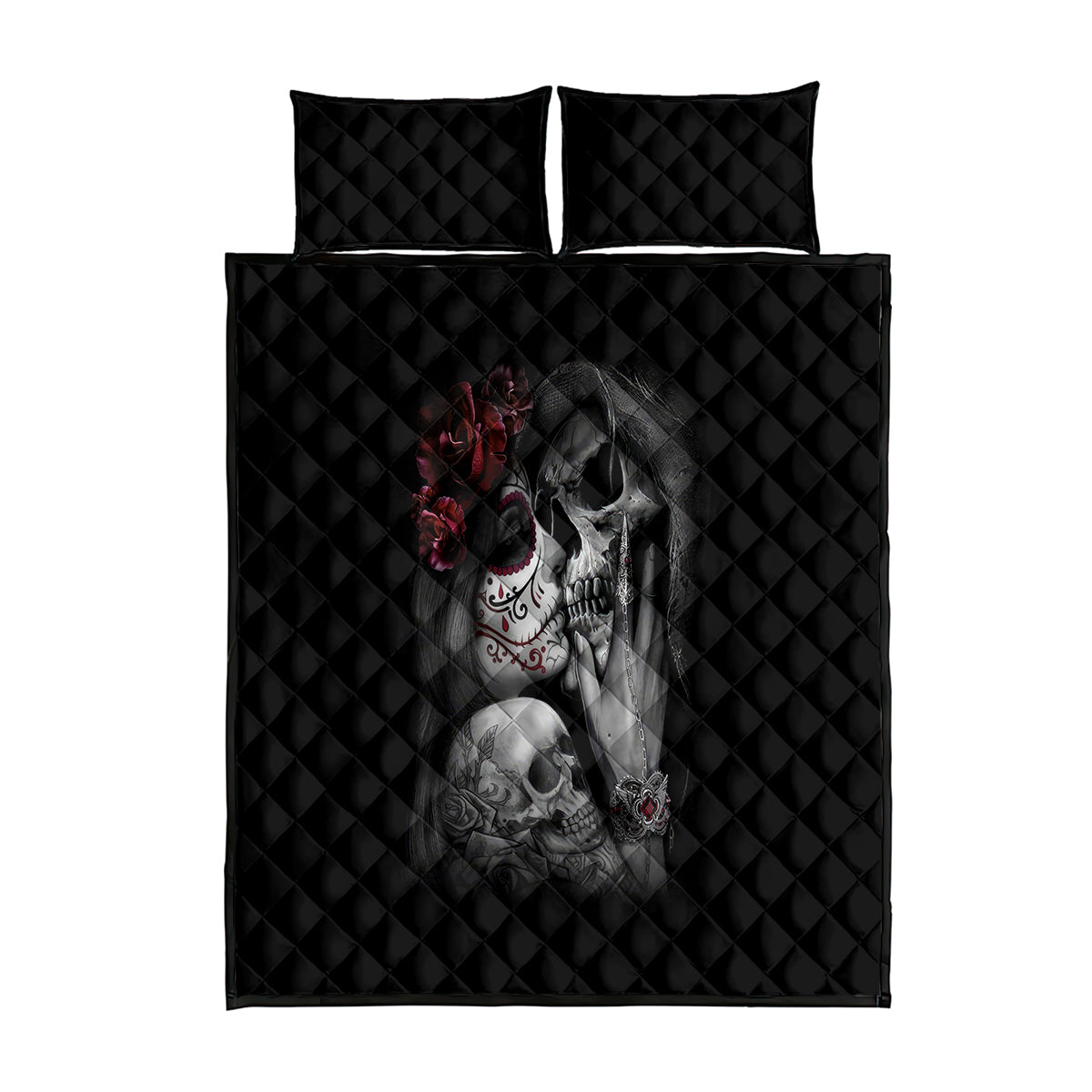 Skull Quilt Bed Set Death Angel And Da de Muertos Girl - Wonder Print Shop