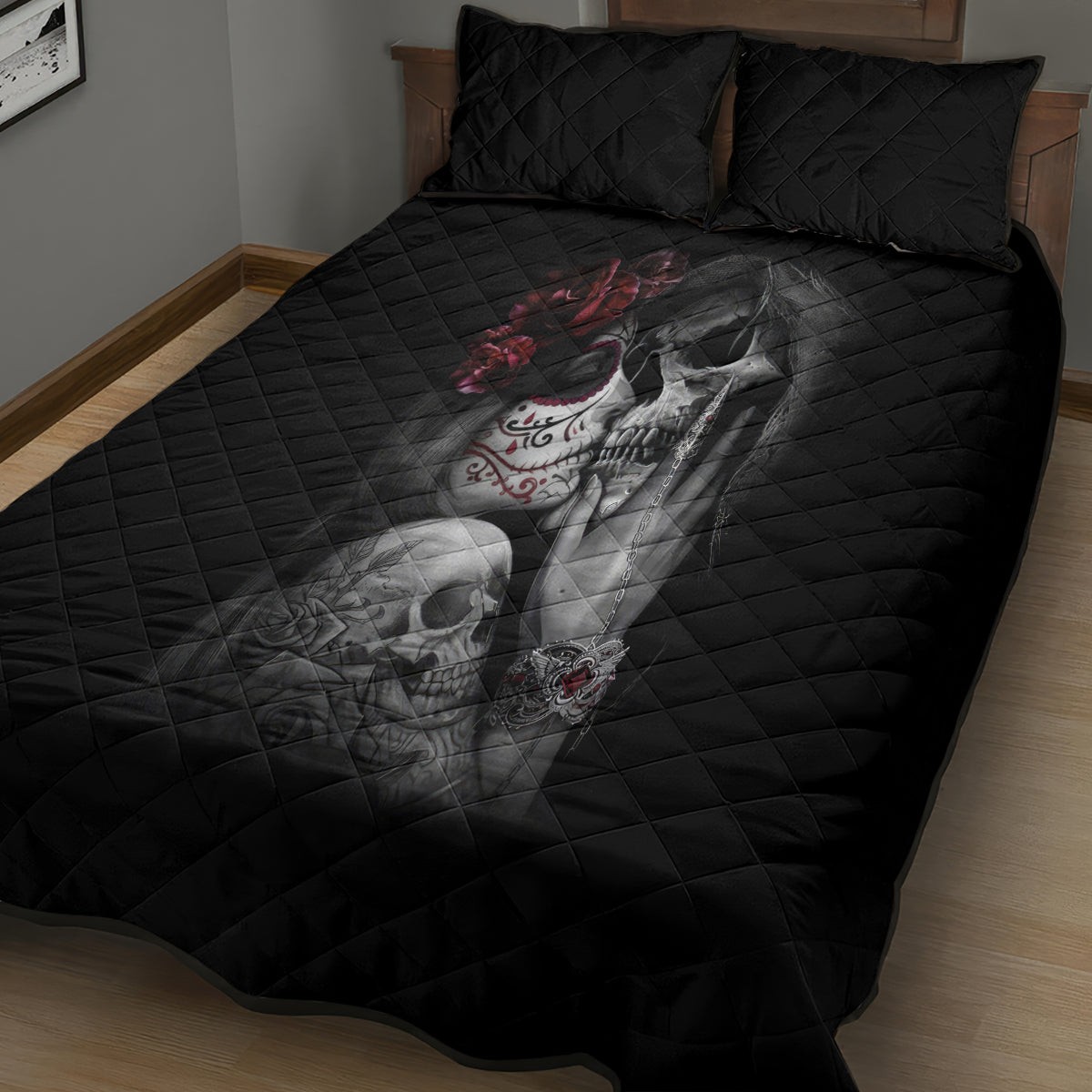Skull Quilt Bed Set Death Angel And Da de Muertos Girl - Wonder Print Shop