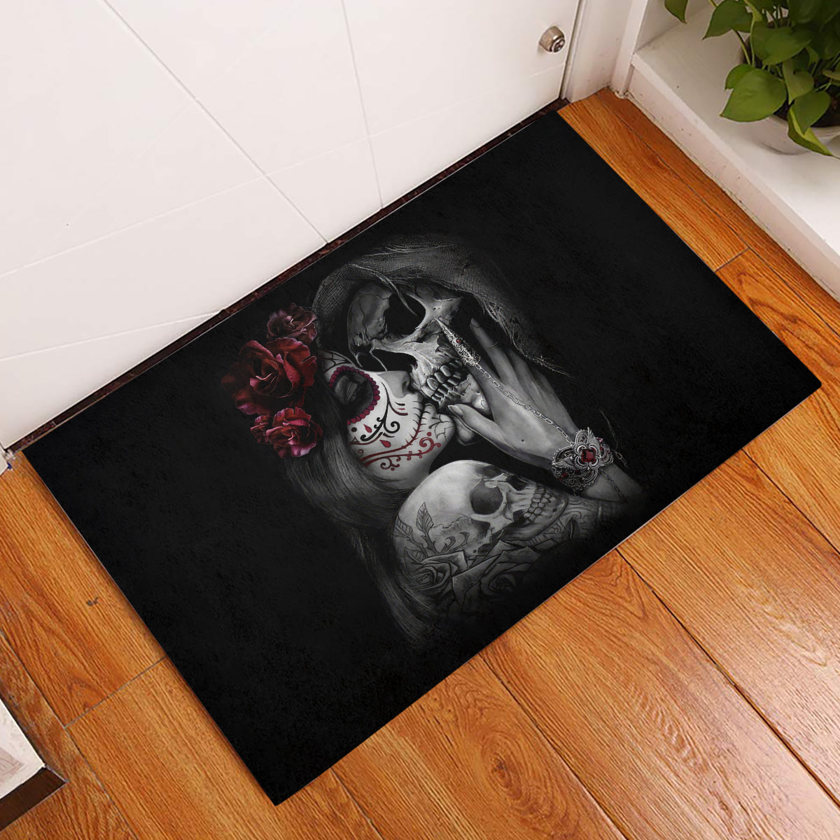 Skull Rubber Doormat Death Angel And Da de Muertos Girl - Wonder Print Shop