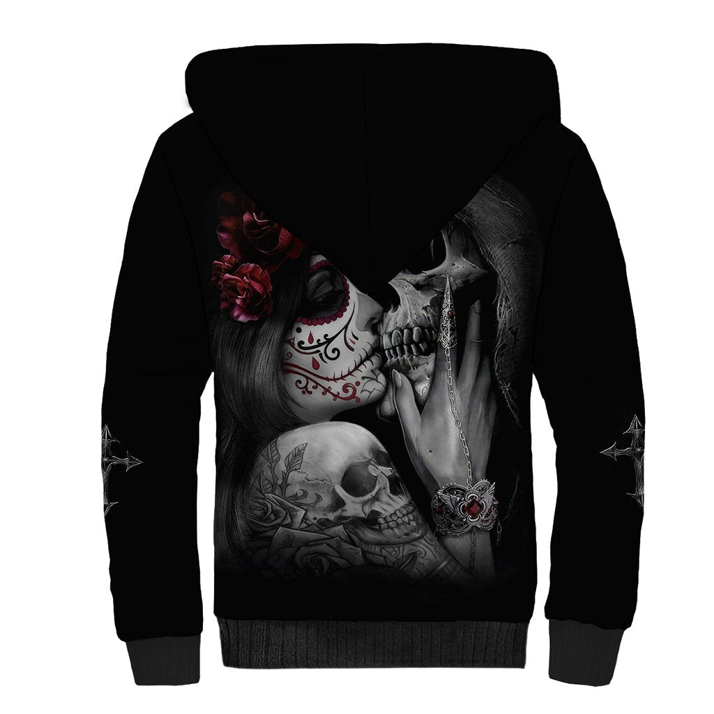 Skull Sherpa Hoodie Death Angel And Da de Muertos Girl - Wonder Print Shop