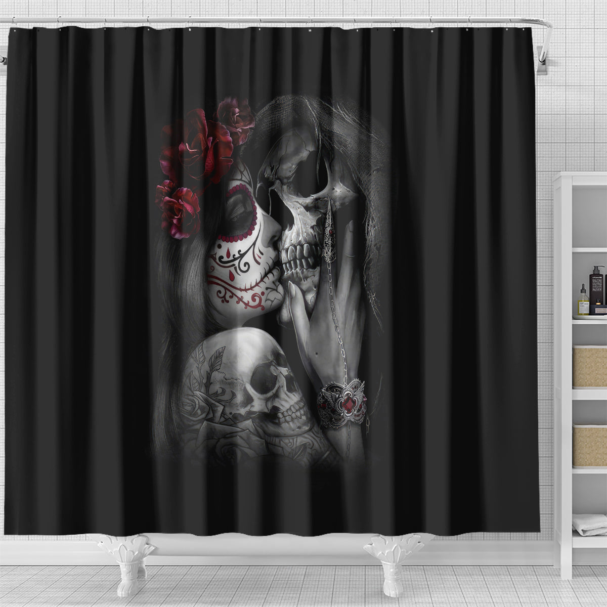 skull-shower-curtain-death-angel-and-da-de-muertos-girl