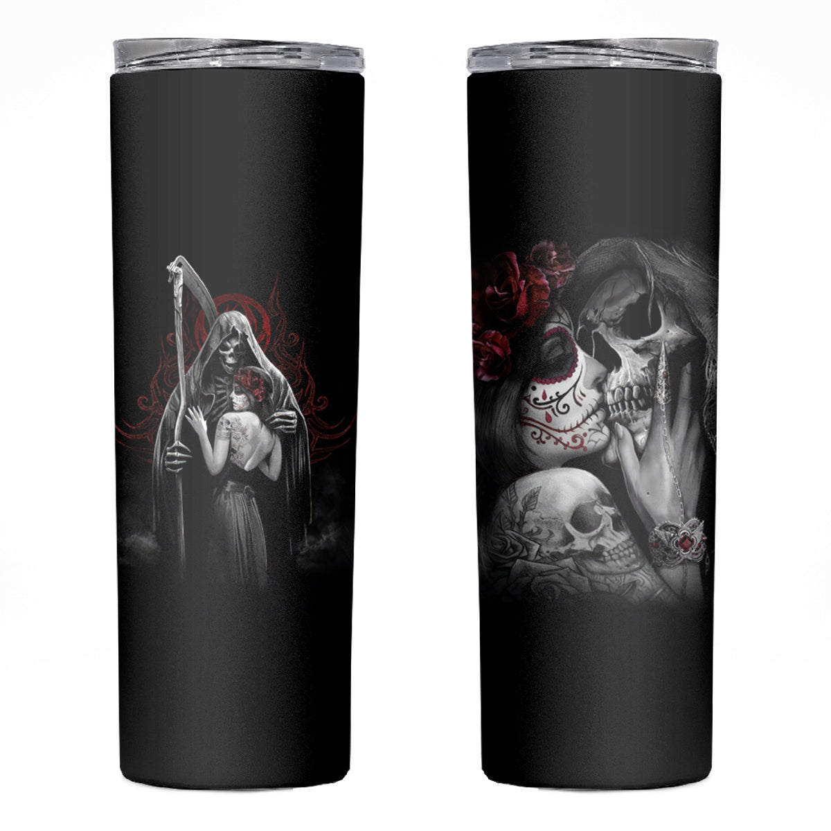 Skull Skinny Tumbler Death Angel And Da de Muertos Girl - Wonder Print Shop