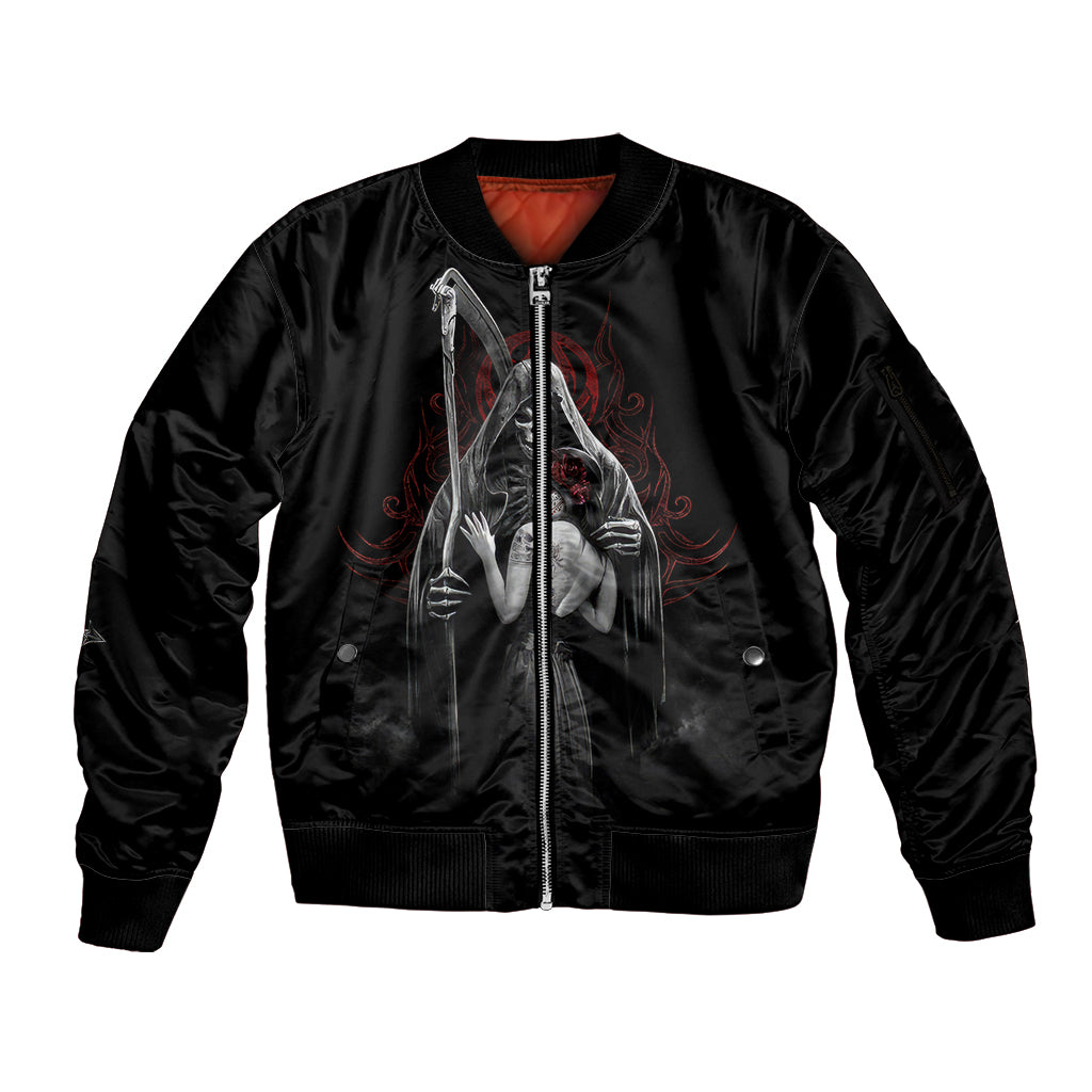 Skull Sleeve Zip Bomber Jacket Death Angel And Da de Muertos Girl - Wonder Print Shop