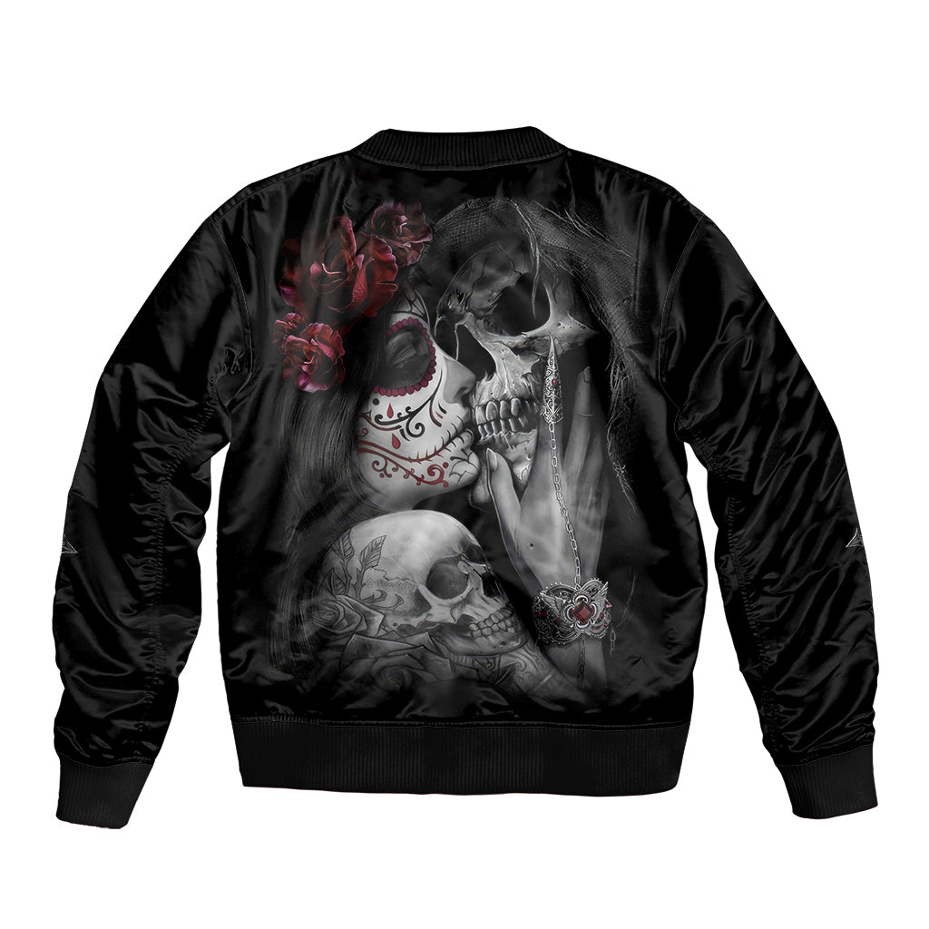 Skull Sleeve Zip Bomber Jacket Death Angel And Da de Muertos Girl - Wonder Print Shop
