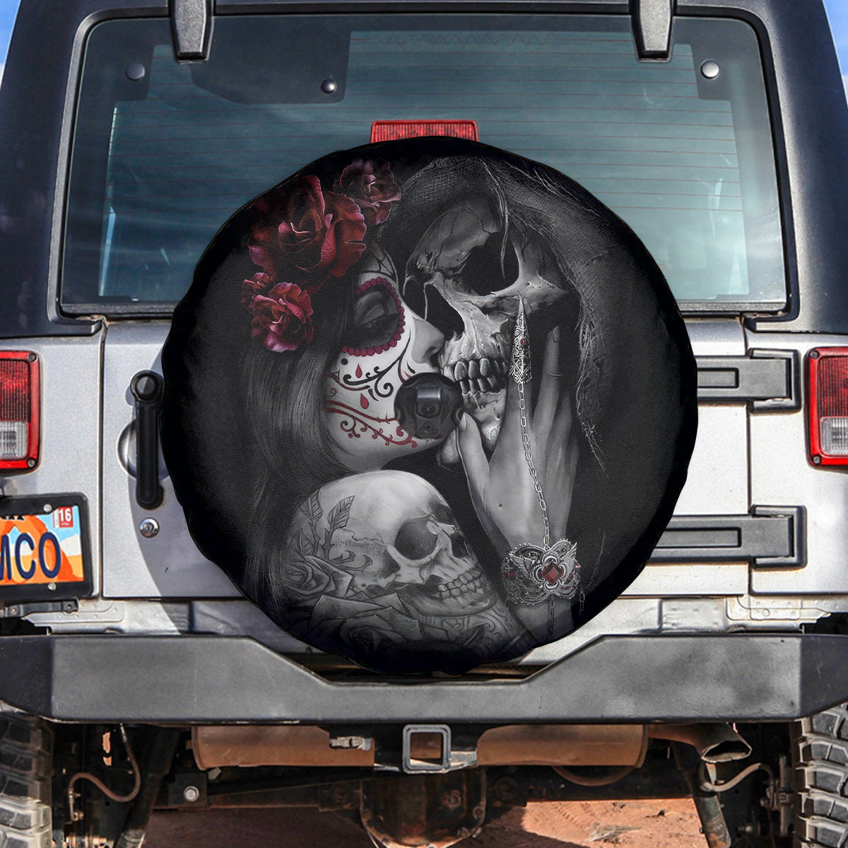 Skull Spare Tire Cover Death Angel And Da de Muertos Girl - Wonder Print Shop