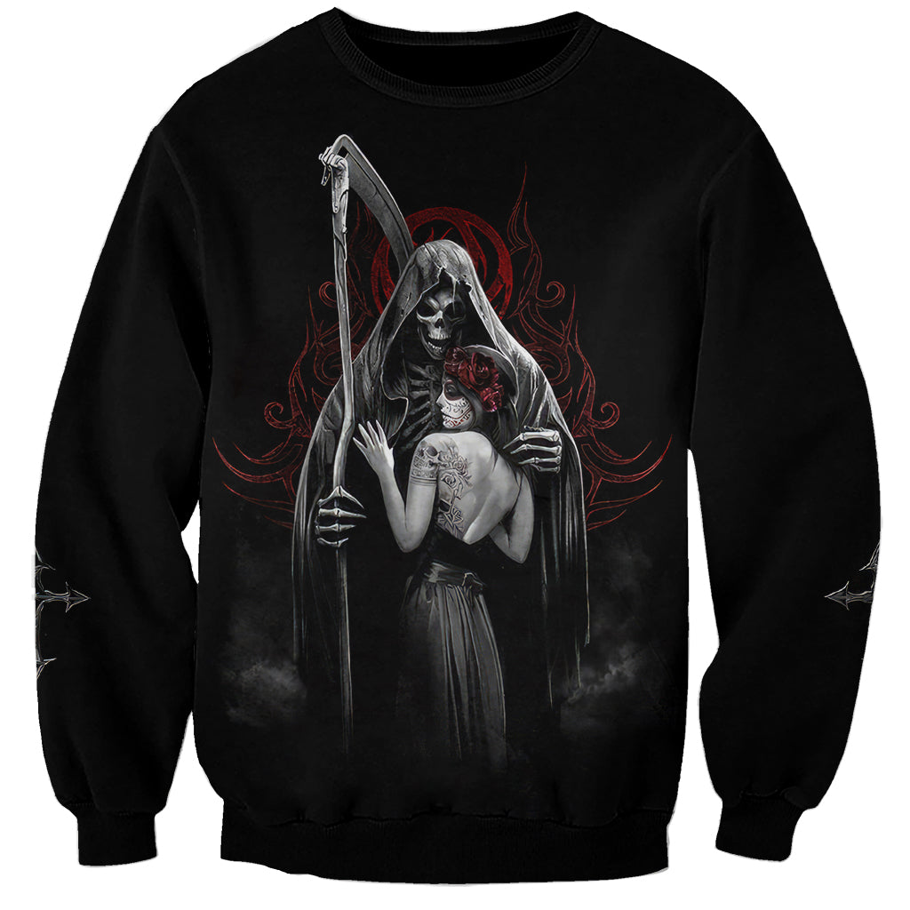 Skull Sweatshirt Death Angel And Da de Muertos Girl - Wonder Print Shop