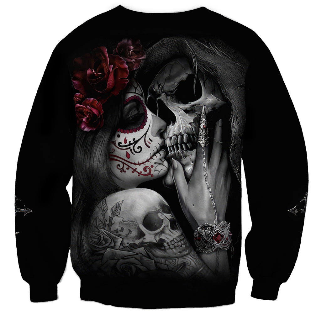Skull Sweatshirt Death Angel And Da de Muertos Girl - Wonder Print Shop