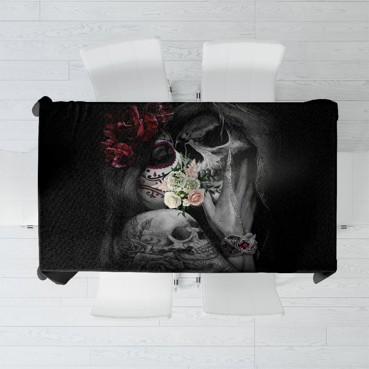Skull Tablecloth Death Angel And Da de Muertos Girl - Wonder Print Shop