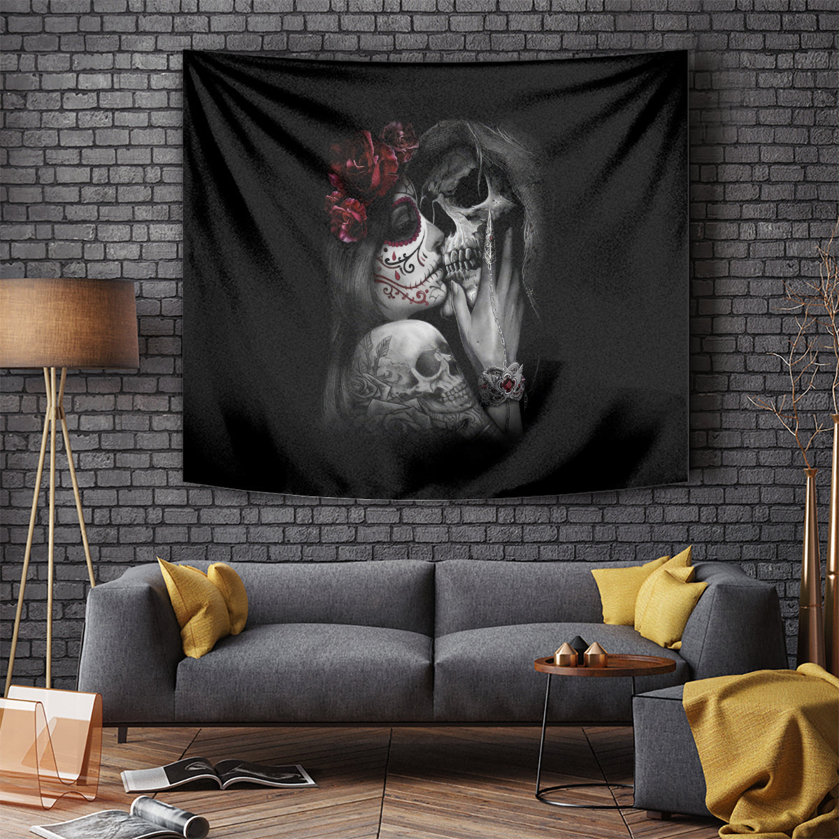 Skull Tapestry Death Angel And Da de Muertos Girl - Wonder Print Shop